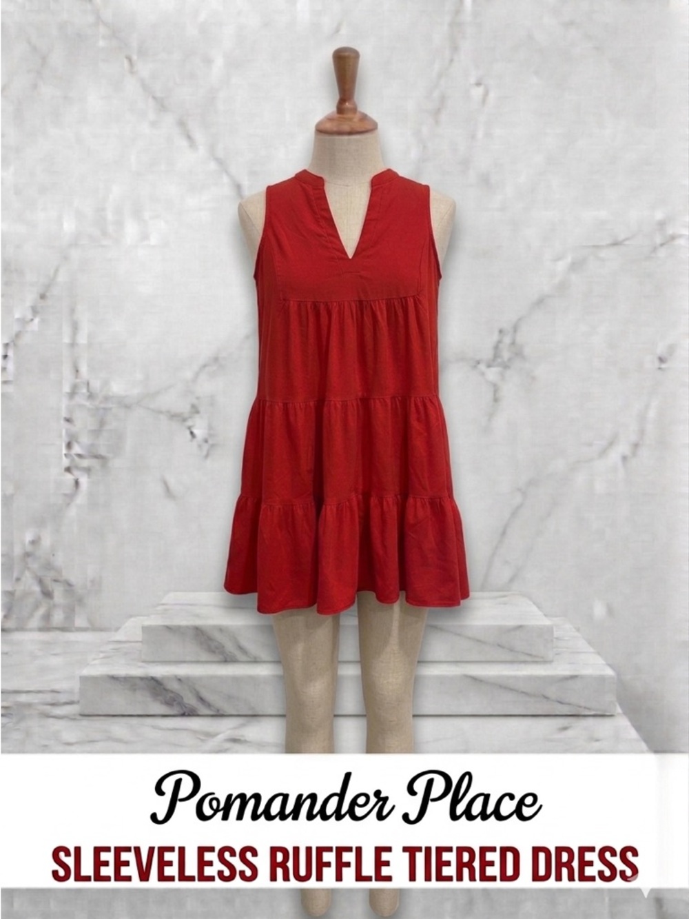 Pomander Place Sleeveless Tiered Dress in Vibrant Red Size M